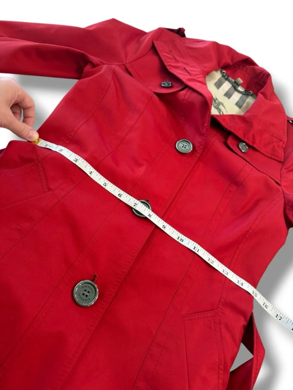 Burberry Women's Mableton Red Trench Coat Authentic UK 2R US 0 *stain* - Picture 9 of 14